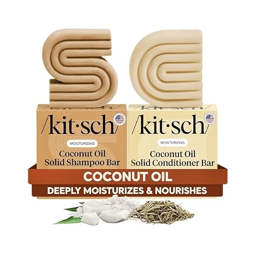 Kitsch Coconut Oil Shampoo and Conditioner Set Deep Moisturizing Shampoo and Conditioner Bar for Dry Damaged Hair Hydrating Solid Bars for Curly, Coily & Color Treated Hair Made in USA