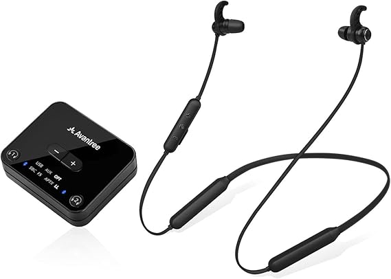 Avantree HT4186 Wireless Headphones Earbuds for TV Watching, Neckband Earphones Set w/Bluetooth Transmitter for Optical Digital Audio, RCA, 3.5mm Aux Ported TVs, Plug & Play, No Audio Delay