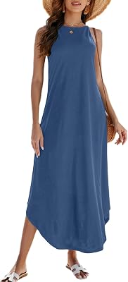 Halife Womens Summer Casual Sleeveless Beach Dress Long Halter Side Slit Maxi Sun Dresses