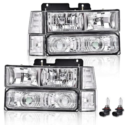 G-PLUS Headlights Assembly, Fit 1994 1995 1996 1997 1998 1999 GMC C1500 K1500 Yukon Bumper Headlamps, Clear Lens Chrome Housing Clear Reflector,faros delanteros