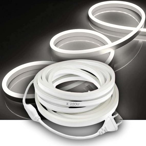 Neon Led Işık Esnek Şerit Led Aydınlatma 220v Fişli, Dekoratif Işıklandırma, İç Mekan ve Dış Mekan, Metre ve Renk Seçenekli, 8x16 mm, Metrede 120 Adet Ledli (Beyaz, 10 Metre) [Enerji Sınıfı A]