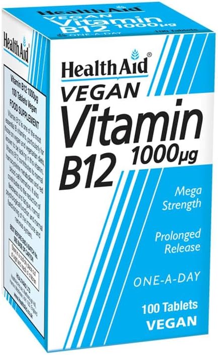 HealthAid Vitamin B12 1000ug - Prolonged Release - Cyanocobalamin - Nervous System & Energy Support - 100 Tablets