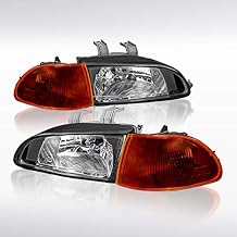 Autozensation Compatible with 1992-1995 Honda Civic 4dr/sedan Black Headlights + Smoke Amber Corner Lights EG EH EJ