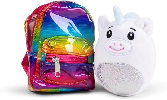 Keycraft Unicorn Fluff White Plush Toy with Mini Backpack, Stuffed Animal Bag for Kids