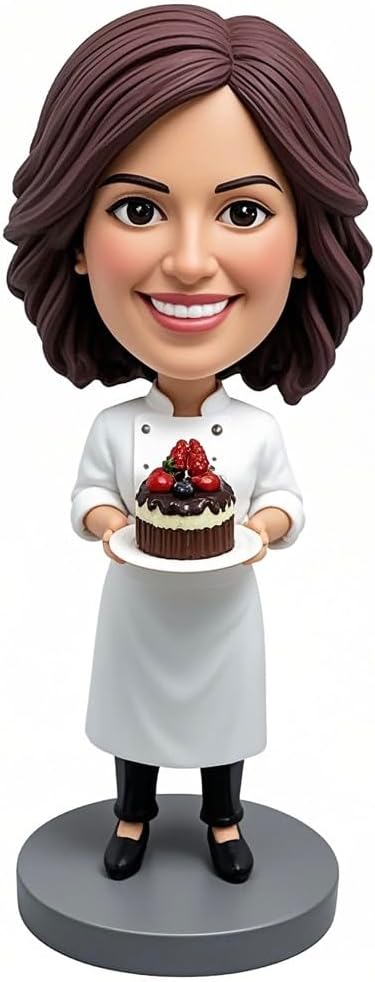 Custom Pastry Chef Bobblehead Made from Your Photo a Sweet Tribute to Bakers Perfect for Bakery Owners Cake Makers and as a Unique Accent to Spruce Up Kitchen Decor with a Dessert - Making Flair