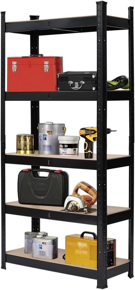 5 Tier Shelving Unit,Adjustable Garage Storage Shelving Unit,Heavy Duty Metal Storage Utility Rack Shelf Unit for Warehouse Pantry Closet Kitchen (Black)