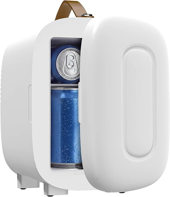 FANSEXPERT Mini Fridge for Bedroom, 4 Liter/6 Cans Skin Care Fridge Small Refrigerator, AC/DC Portable Mini Cooler & Warmer, Small Cosmetic Fridge for Camping, Dorm, Office, Car (White)