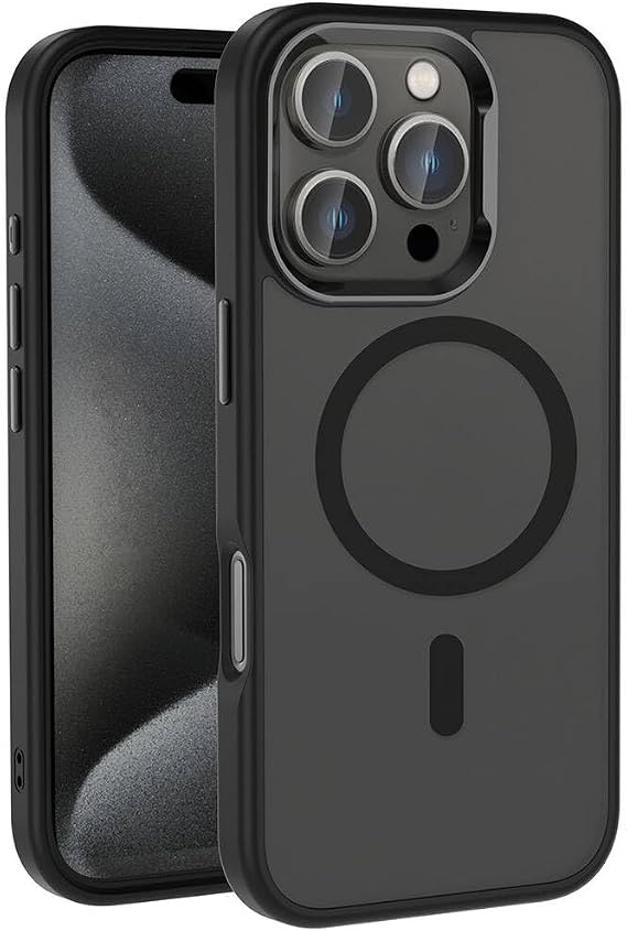 Zore Apple ile uyumlu iPhone 16 Pro Max Kılıf M-safe Şarj Özellikli Parlak Kamera Çerçeveli Zore Kost Kapak Siyah