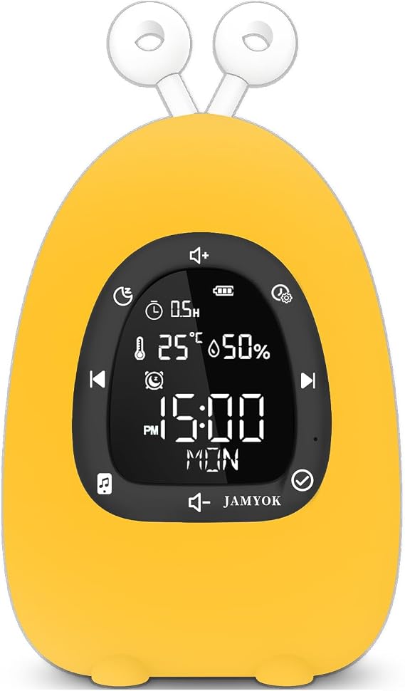 Sunrise Alarm Clock Wake Up Light, White Noise Sound Machine with 20 Soothing Sounds, 10 Night Lights, Wireless Speaker/Temp & Humidity/Rechargeable, Dimmable Clock Gift for Baby Kids Adults