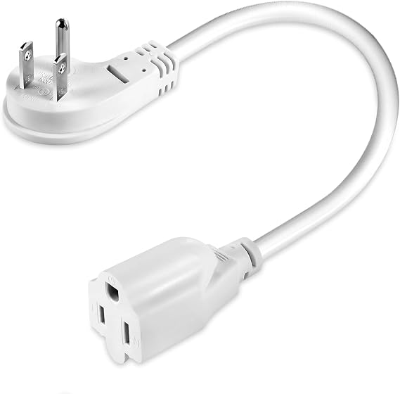 1875W Short Extension Cord,15A 14AWG Low Profile Flat Plug Heavy Duty Extension Cord Outlet Saver 3-Prong Grounded Power Extension Cable (White 3 Feet)
