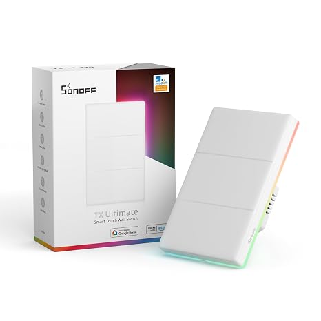 SONOFF Smart Light Switch, 2.4GHz WiFi Interruptor Inteligente, Neutral Wire Required, Voice Control with Alexa and Google Home, Touch Button, Wall Mounting, T5 3 Gang 1 Way