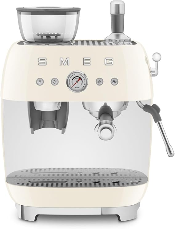 Smeg EGF03 Semi-Automatic Espresso Machine with Built-In Grinder, Dual Thermoblock, 50s Retro Style Cream (120 V)