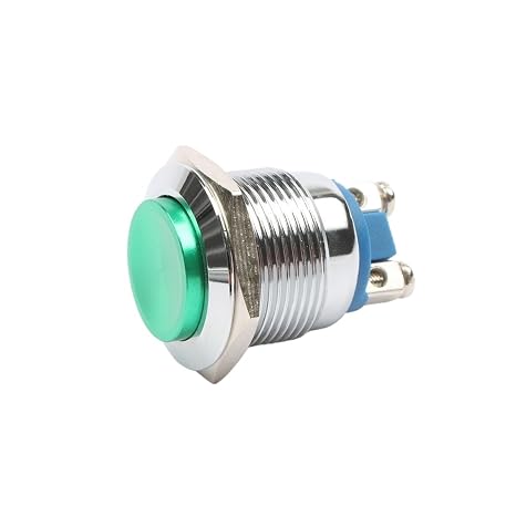 Metal Push Button Switch 19mm Push Button Switch high Round Copper Momentary switches Screw Terminal 1NO Colorful Start(Green)