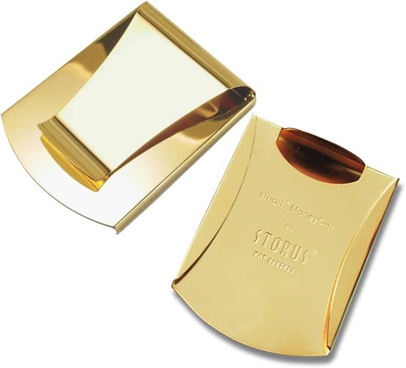 Storus Smart Money Clip, Double-Sided Card Holder + Money Clip, Slim Minimalist Front Pocket Wallet for Men, Golfers, Students, Gift - Stainless Steel with Gold Finish