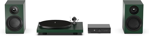 Pro-Ject Colourful Audio System E, True Analog HiFi Stereo System, All-In-One Hi-Fi Set including Debut E Turntable, Stereo Box E Integrated Amplifier, and Speaker Box 5E Carbon (Satin Fir Green)
