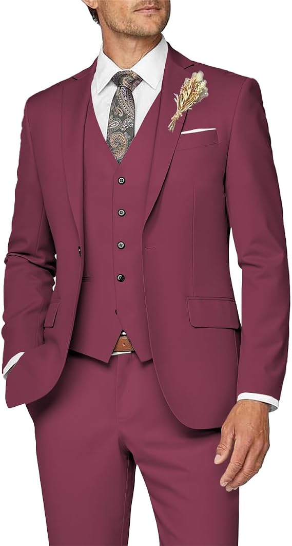Wangyue Mens Suit 3 Piece Slim Fit Suit for Men Formal Business Suit Wedding Groom Prom Tuxedo Dinner Party