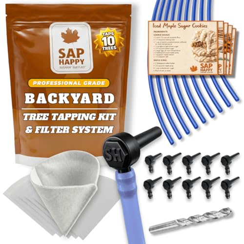 Maple Syrup Tapping Kit - 10 Taps for Maple Trees, 10 3 Food Grade Maple Syrup Tubing Drops, 5 1 Quart Maple Syrup Filters, Maple Syrup Drill Bit, Detailed Instructions, Recipe Cards