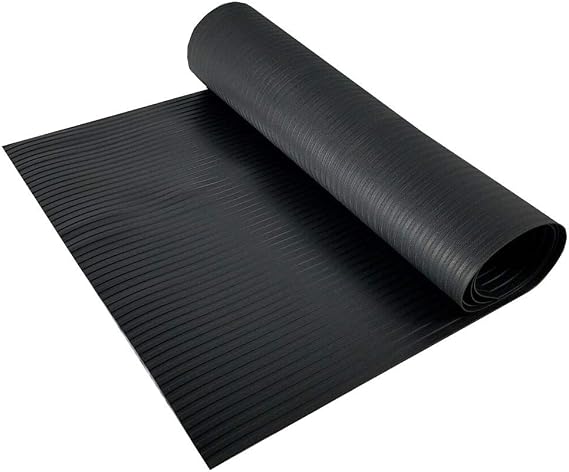 RESILIA Black Plastic Floor Runner - Embossed Wide Rib Waterproof Vinyl, Heavy Duty Protector Mat for Indoor Hardwood, Hard Floors, Garage, Entryway, Kitchen, Outdoor Use, 27 x 6, Made in the USA