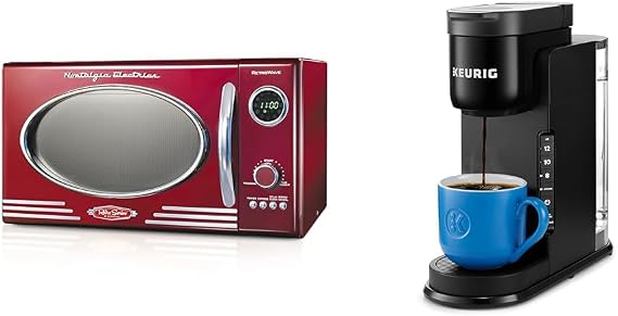 Nostalgia Retro Countertop Microwave Oven - Large 800-Watt - 0.9 cu ft - 12 Pre-Programmed Cooking & Keurig K-Express Coffee Maker, Single Serve K-Cup Pod Coffee Brewer, Black