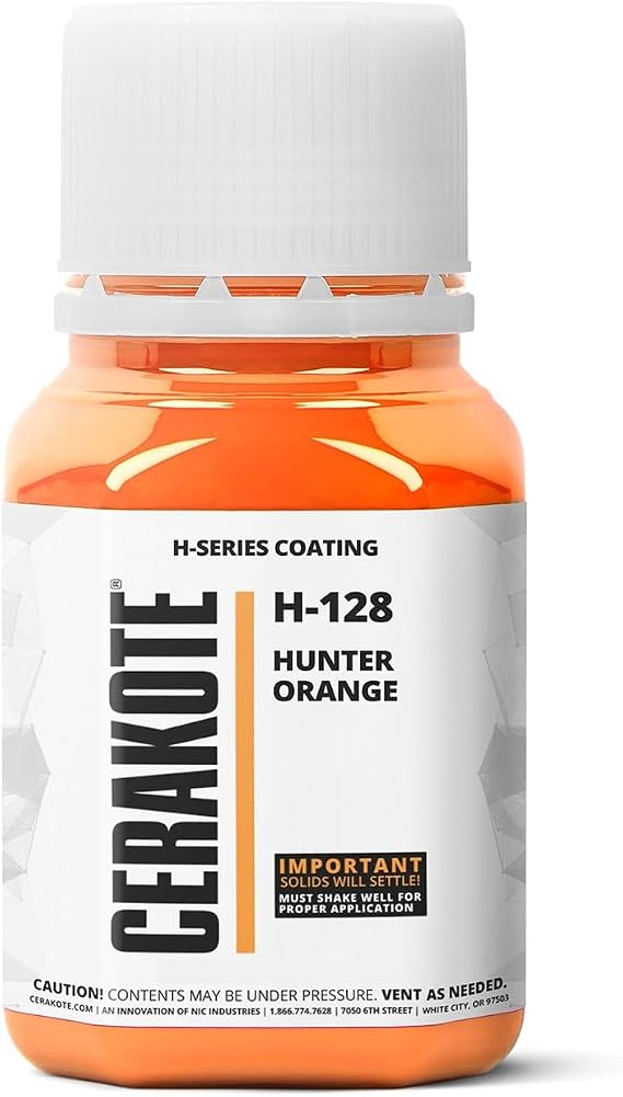 CERAKOTE ( OVEN CURE H-SERIES HUNTER ORANGE [ 4oz ] H-128T -Our Ceramic Technology Combines Performance with Color on All- Metals, Polymers + More - (Part B) Included