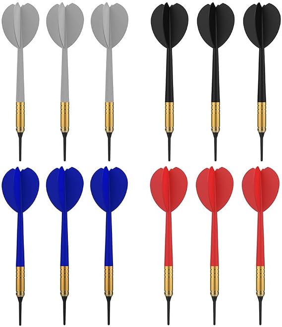 Accudart 12pk Soft Tip Dart Set - 4 Team Colors - White, Blue, Red, Black - Steel Barrels - Multi Use - One Piece Construction
