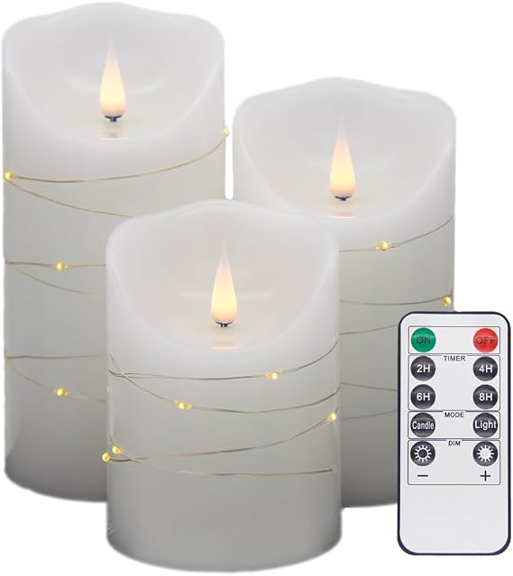 Flameless LED Candles, Realistic Flickering Flame, Set of Multiple (White, Set of 3 (4",5",6"))