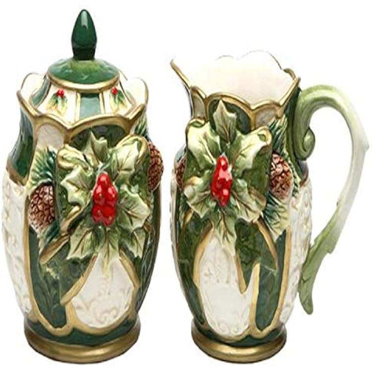 Cosmos Emerald Holiday Holly Sugar & Creamer Set