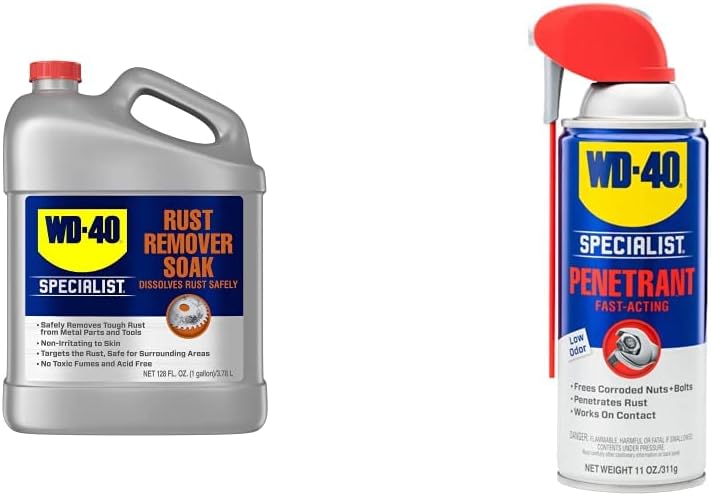 WD-40 SPECIALIST Rust Remover Soak, One Gallon & Specialist Penetrant with SMART STRAW SPRAYS 2 WAYS, 11 OZ