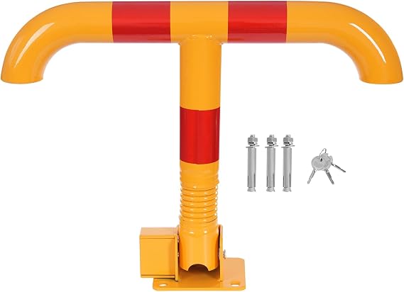 T-Folding Parking Post Q195 Iron Parking Barrier Spring Type Parking Lock Heavy Duty Garage Lock, 0.2" Joint Thickness, for Cars, RVs