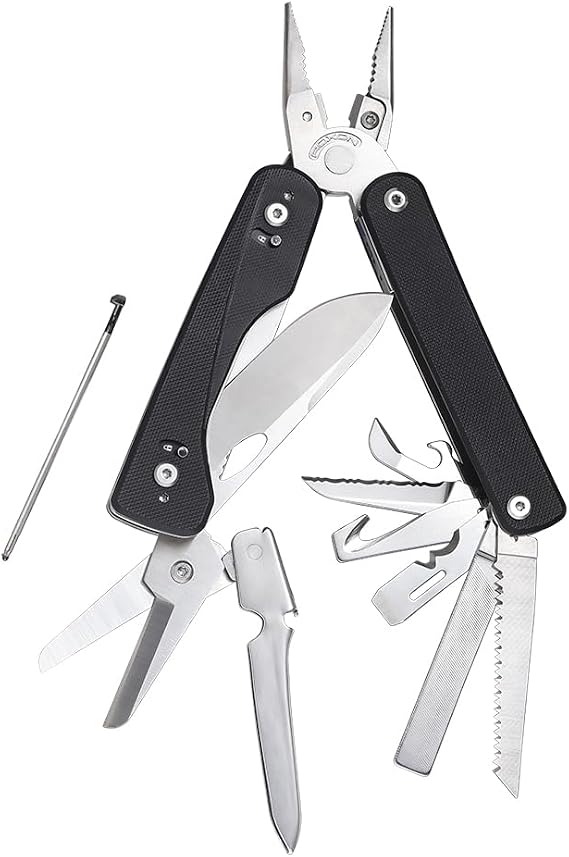 ROXON Flex Titan S805G Modular Design tool Replaceable blade and Implements | full size scissors and knife Customizable Tools 16 in 1 multi tool for Outdoor & Camping (Black)