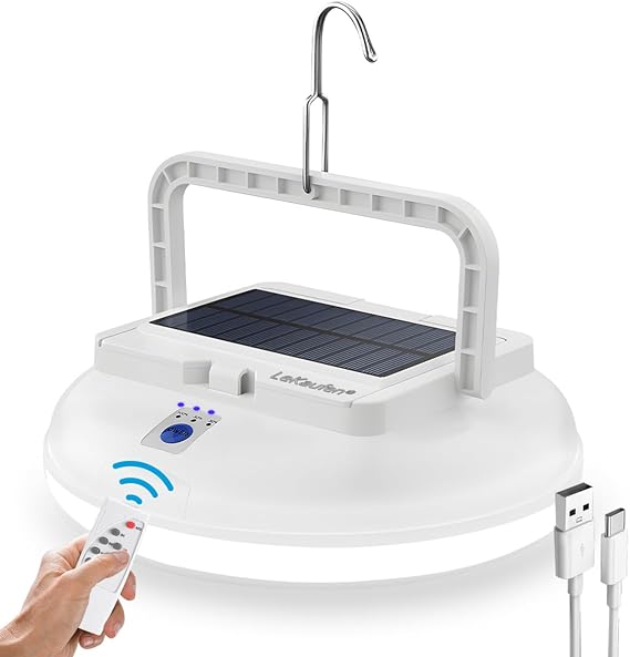 USB Solar Camping Light with Remote Control - Portable Camping Lantern Hanging Waterproof Tent Light Outdoor Lamp for Camping, Canopy, Hurricane Emergency, Power Outages (126 Piece LED)