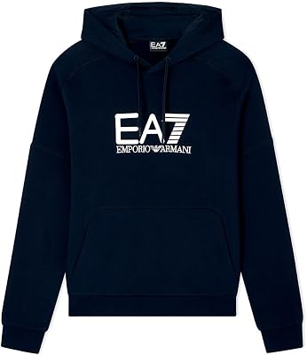 EA7 Emporio Armani Visibility Cotton Hoodie, NavyWhite, Regular Fit, Long Sleeve