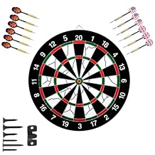 Flocking Dart Board Set,Double-Sided Dart Board with 12pcs Steel Tip Darts-Lightweight Bristle Dartboard-Multiplayer Party Games
