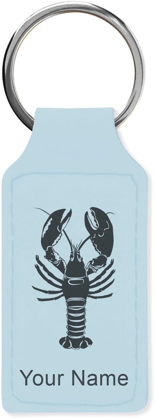 LaserGram Rectangle Keychain, Lobster, Personalized Engraving Included (Light Blue)