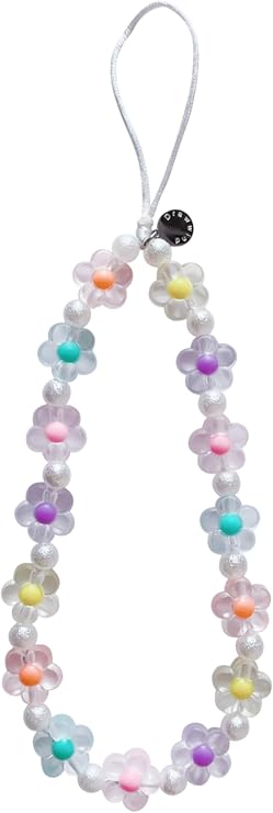 Drawwind Phone Charm Beaded Wristlet Strap Universal Cell Phone Lanyard Cute Bracelet Wrist Strap Beaded Chain String Handmade Accessories for Case Camera Bags (Flower Power)