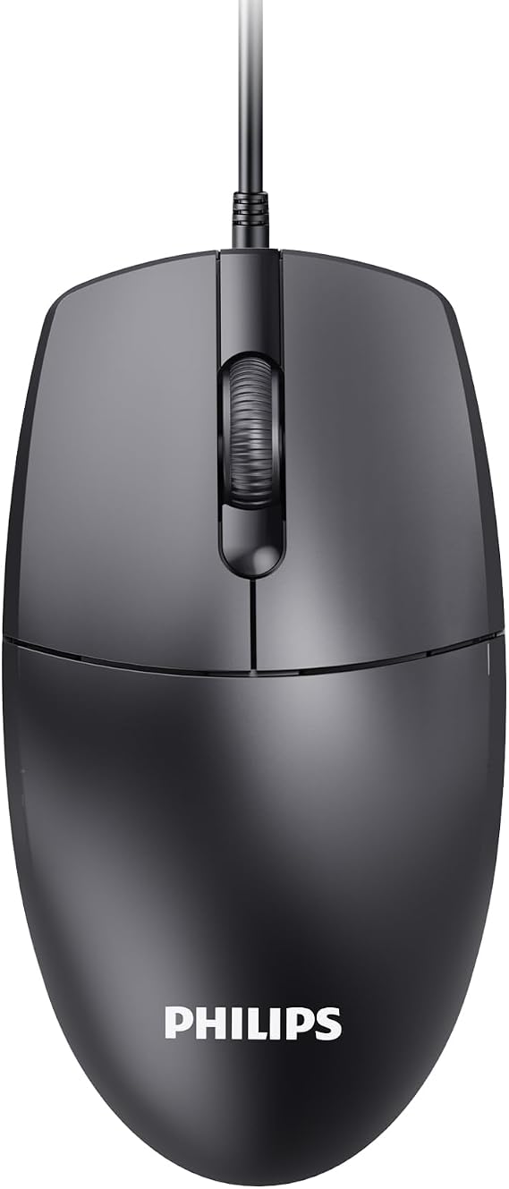 Philips SPK7247 USB Kablolu Optik Mouse - 1.8 Metre Ekstra Uzun Kablo, 1200 DPI Hassasiyet, Ergonomik Ofis ve Ev Tasarımı, Tak-Çalıştır, Siyah