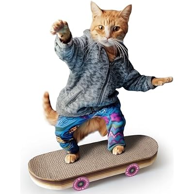 Suck UK Cat Scratcher Skateboard - Cat Scratching Board - Cardboard Cats Scratchers - Funny Gifts - Kitten Accessories & Accessories for Indoor Cats Furniture - Kitten Cardboard Scratcher