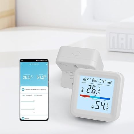 Smart WiFi Thermometer and Hygrometer Temperature & Humidity Sensor with App Alerts, Data Logger, Backlit Display Remote Temperature Monitor for Home, Greenhouse