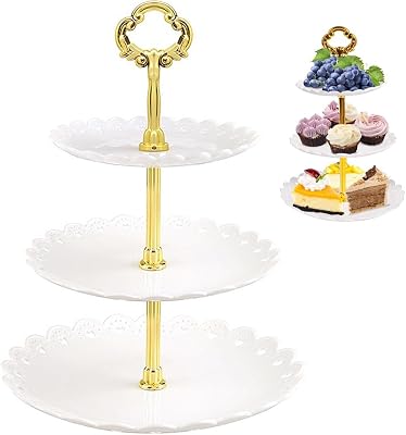 3-Tier Cupcake Stand, Plastic, White, 5.9 in, 7.1 in, 8.7 in, 5 in