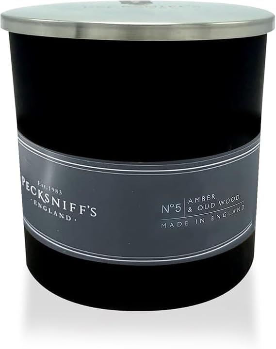 Pecksniffs Black Amber & Oud Wood Scented Candle | 1 Wick, 184g/6.49oz
