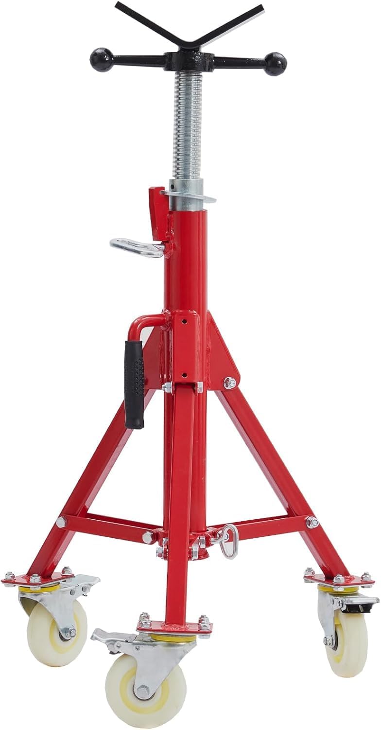 Pipe Stand, Pipe Jack Stand with Casters 28-52 Inch Adjustable Height V Head Folding Pipe Stands 1100 Lb Capacity 18 to 12 Inch Pipe Supporting, Heavy Duty Steel Jack Stands for Welding