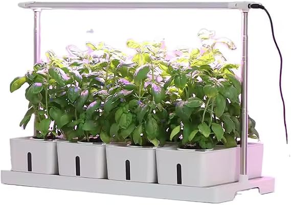 Grow24 Indoor Herb Garden Kit, LED Grow Light, 4 Hydroponic Planter Pots, White