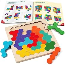 Coogam Wooden Tangram Puzzle, Color Shape Pattern Jigsaw Brain Teasers 3D Logic IQ Game Geometric Blocks Montessori STEM Educational Toys Gift for All Age