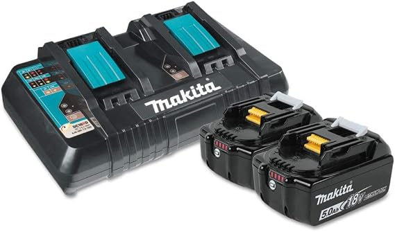 Makita BL1850B2DC2 18V LXT Lithium-Ion Battery and Dual Port Charger Starter Pack (5.0Ah)
