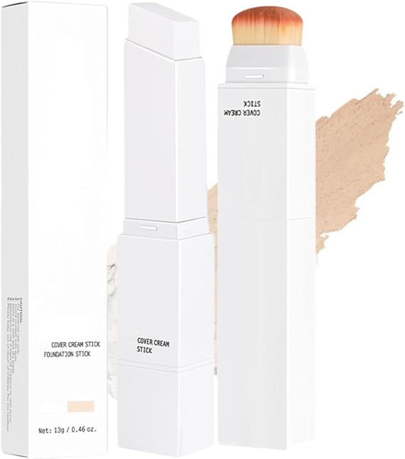 Tryskintle Korean Colour Changing Foundation Stick for Mature Skin, White Foundation Sticks Full Coverage, Smooth Foundation Stick with Brush, Full To Medium Coverage Base Makeup (Fair)
