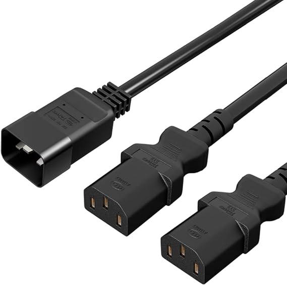 10FT Power Extension Cord, PDU Style IEC C20 to 2 IEC C13, 2 Way Power Cord Splitter Cable-1 to 2 Extension Cord-Outlet 16A 14 AWG Heavy Duty IEC Cable Power Cord for Monitor, PDU (14AWG, 3M/10FT)