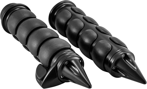TUINCYN Motorcycle Handlebar Grips Spike 1 Inch 25mm Rubber Hand Grip With Contoured Throttle Boss Compatible with Harley Davisdon Kawasaki Suzuki Y-amaha (Black)