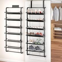 BUKFEN 6 Tier Adjustable Heavy Duty Metal Shoe Rack, Door Hanging and Wall Mount Organizer for Closet, Bedroom, Entryway, Laundry, Apartment, Small Spaces, Space Saving Solution for Busy Homes