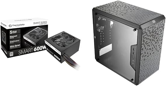 Cooler Master MasterBox Q300L Micro-ATX Tower with Magnetic Design Dust Filter & Thermaltake Smart 600W ATX 12V V2.3/EPS 12V 80 Plus Certified Active PFC Power Supply PS-SPD-0600NPCWUS-W
