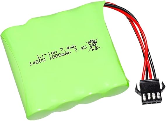 7.4V 1000mAh Rechargeable 14500 Lithium Ion Battery Pack Li-ion Cell SM-4P Plug for Remote Control Cars DIY Replacement